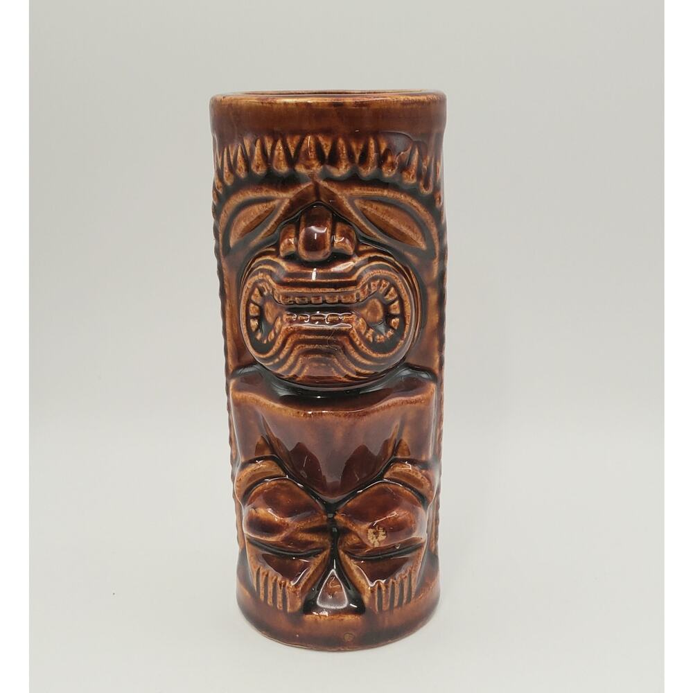 Vintage Orchids of Hawaii Tiki Mug - Brown Glazed Ceramic - Ku Figure Model R-74